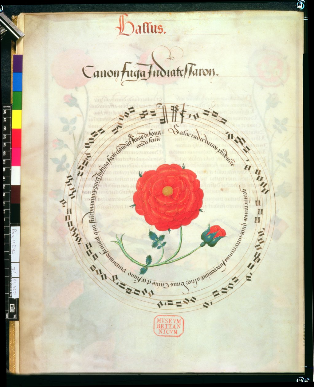 Canon, met cirkelvormige staven en roos in het midden, uit Motetten van Richard Sampson door English School