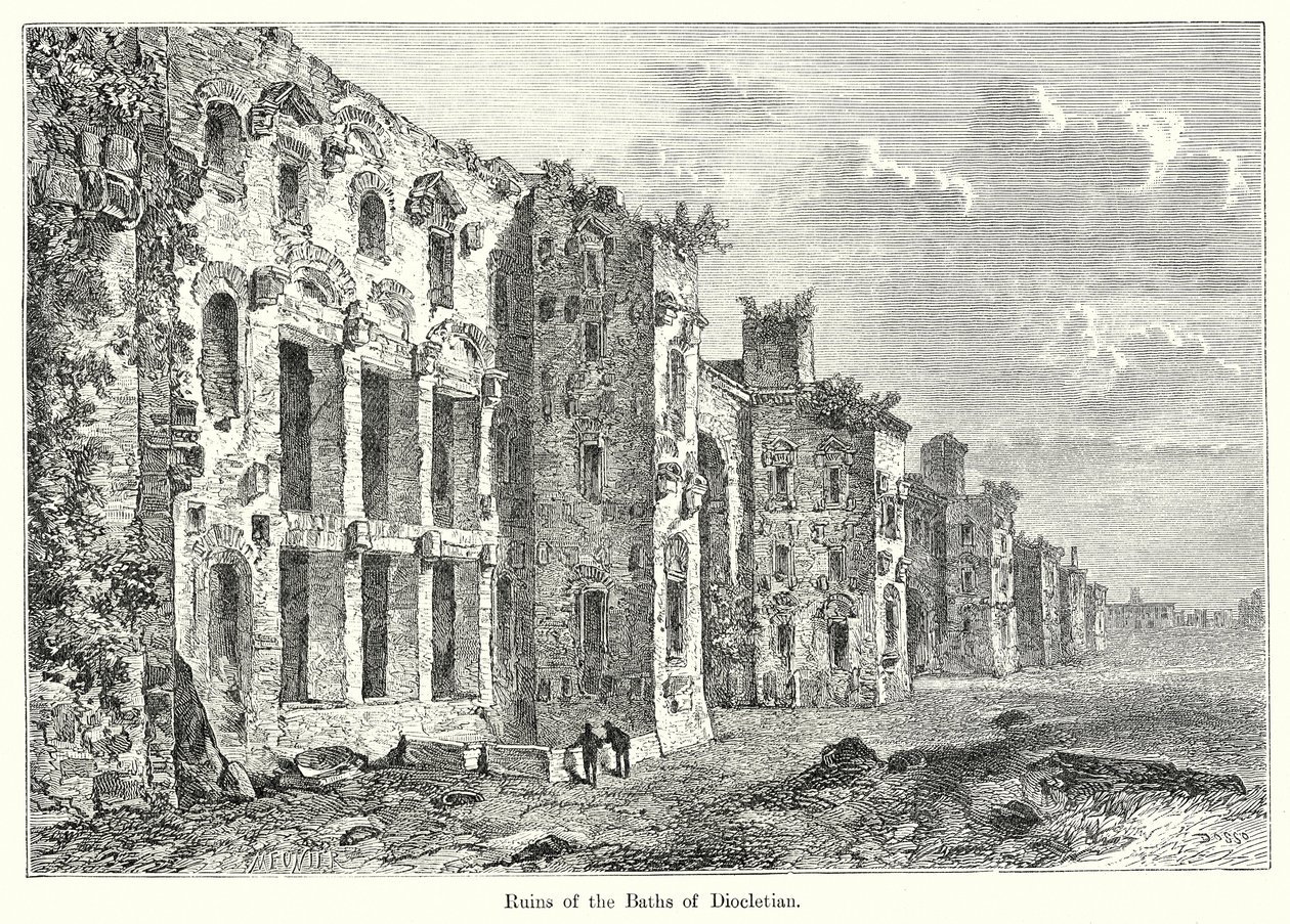 Ruïnes van de baden van Diocletianus (gravure) door English School