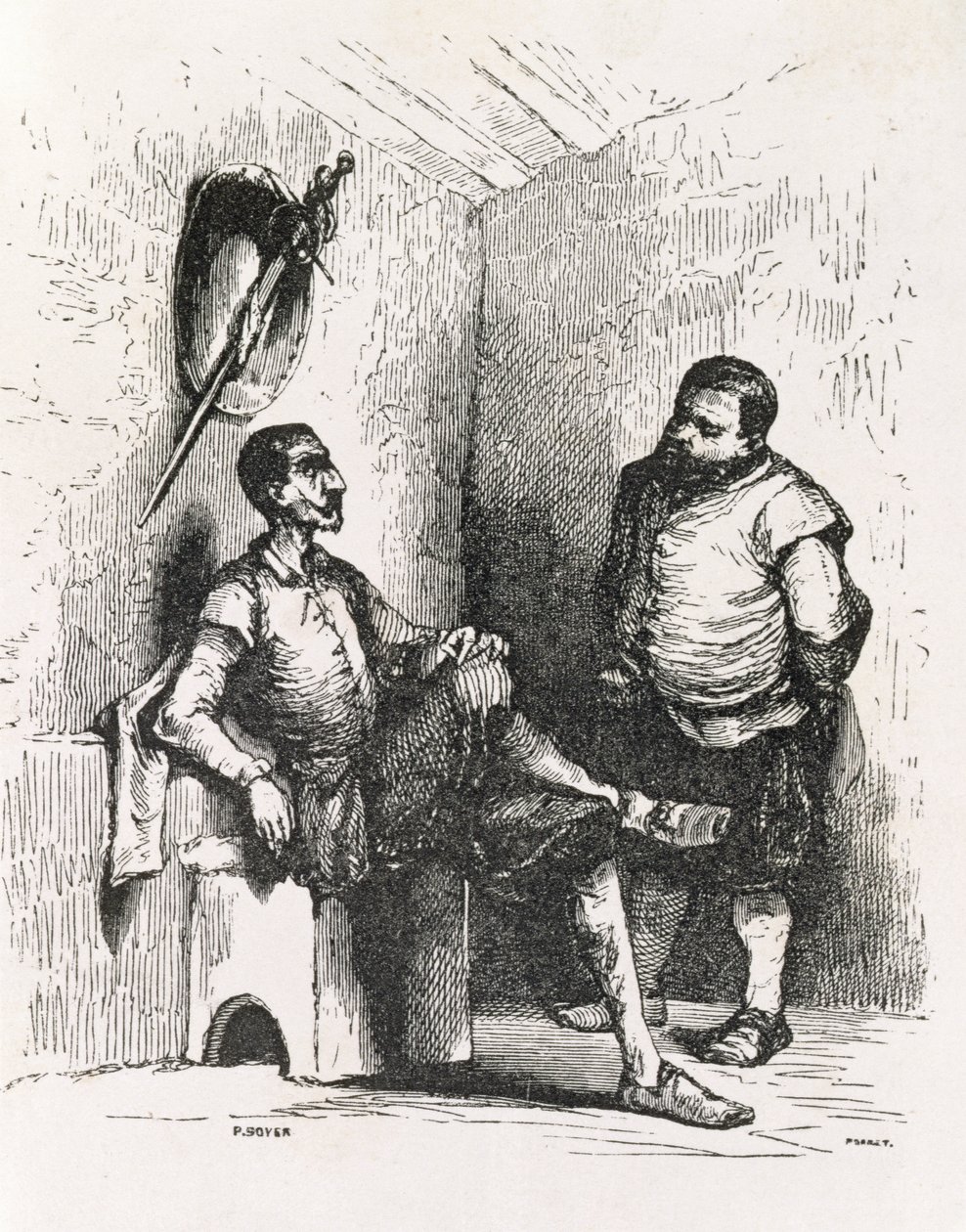 Sancho: Ik zou een zeldzame huisbaas maken, illustratie uit Act II, scène I van Don Quichot in Engeland. Een Komedie, gegraveerd door P. Soyer door English School