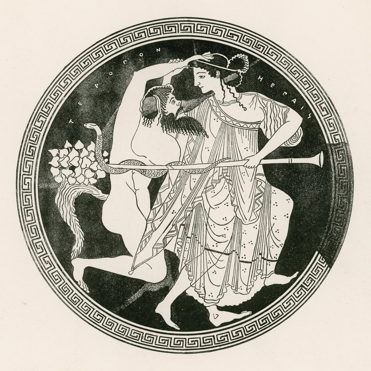 Satyr en Maenade (gravure) door English School