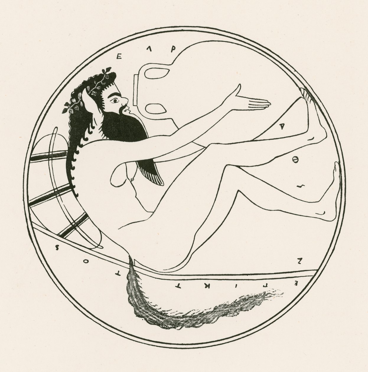 Satyr en amfoor (gravure) door English School