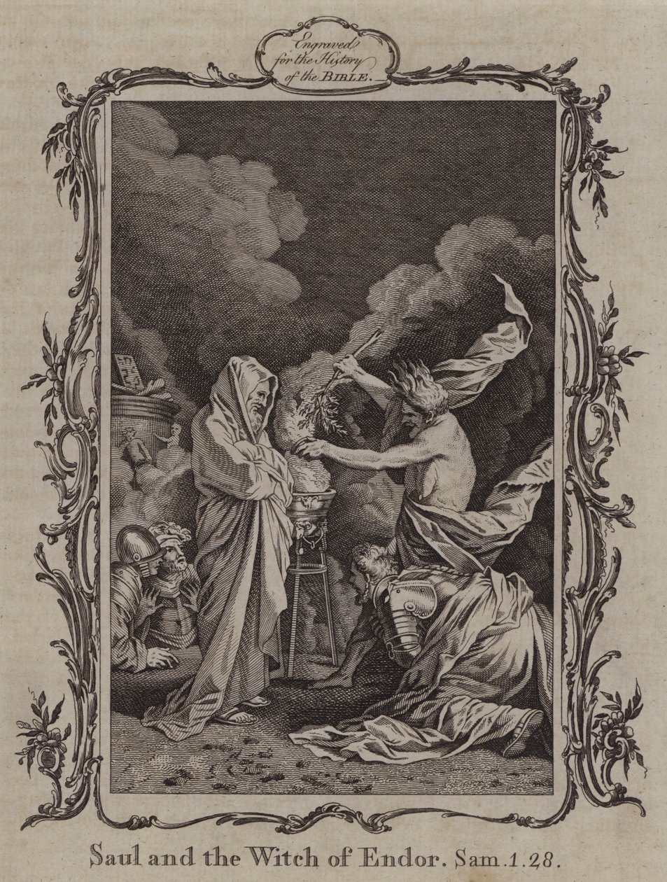 Saul en de heks van Endor (gravure) door English School