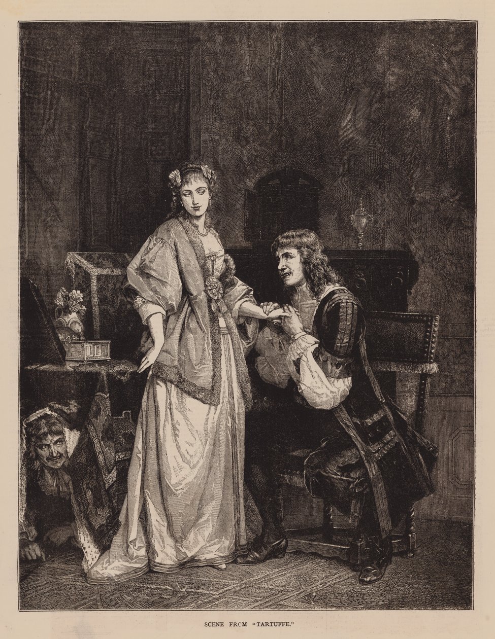 Scène uit "Tartuffe" (gravure) door English School