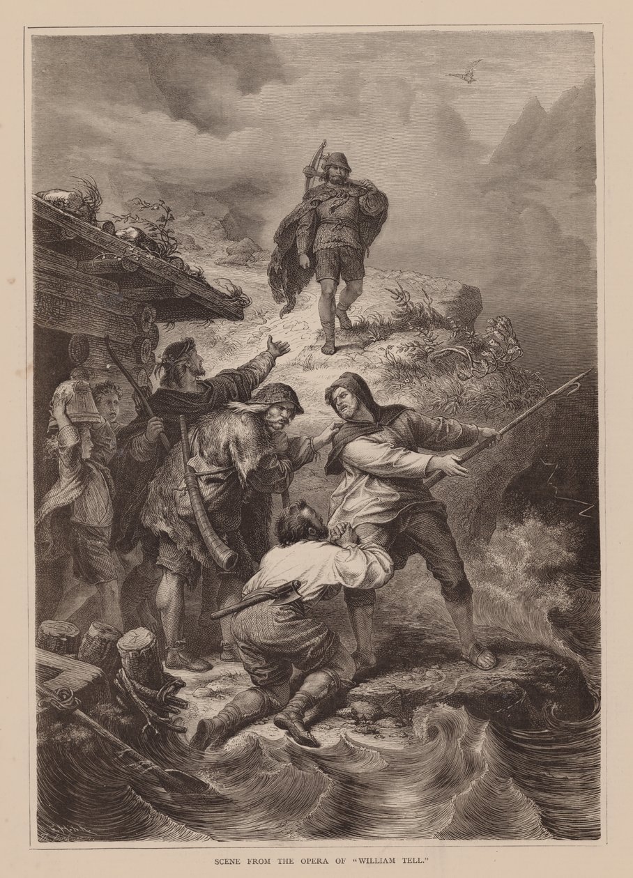 Scène uit de opera van "William Tell" (gravure) door English School