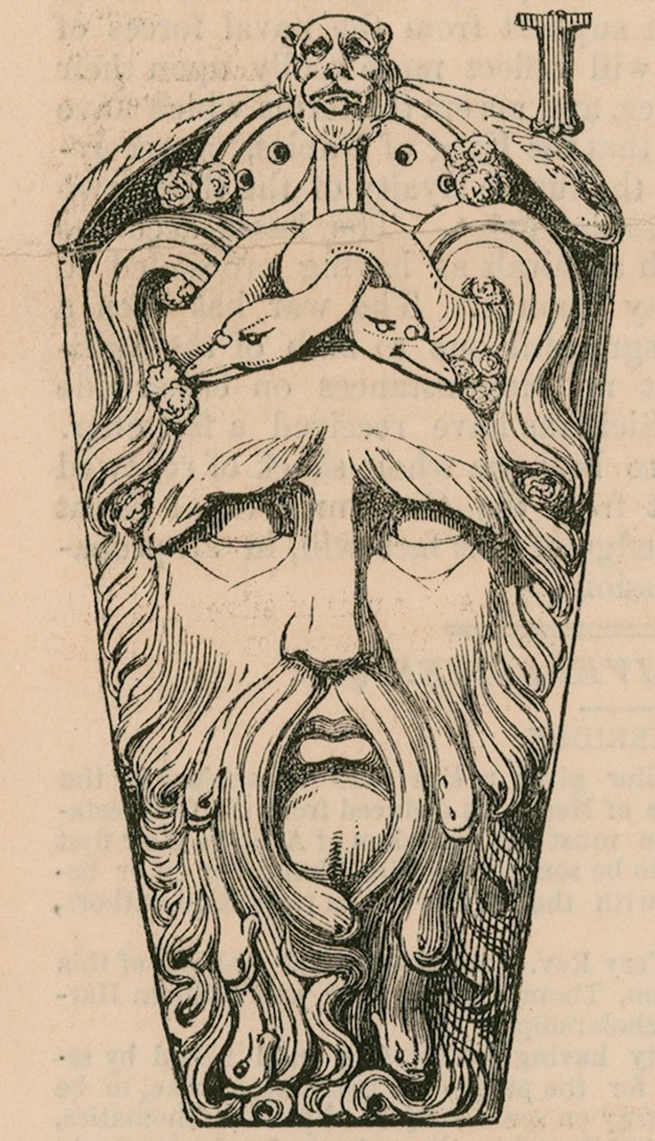 Sculptuur boven de deur van het Imperial Assurance kantoor, Broad Street, Londen (gravure) door English School