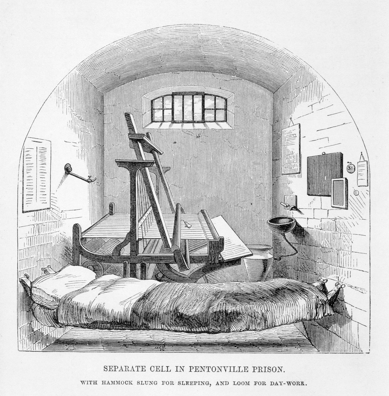Aparte Cel in de Pentonville Gevangenis, uit The Criminal Prisons of London and Scenes of Prison Life door Henry Mayhew (1812-87) en John Binny, 1862 door English School