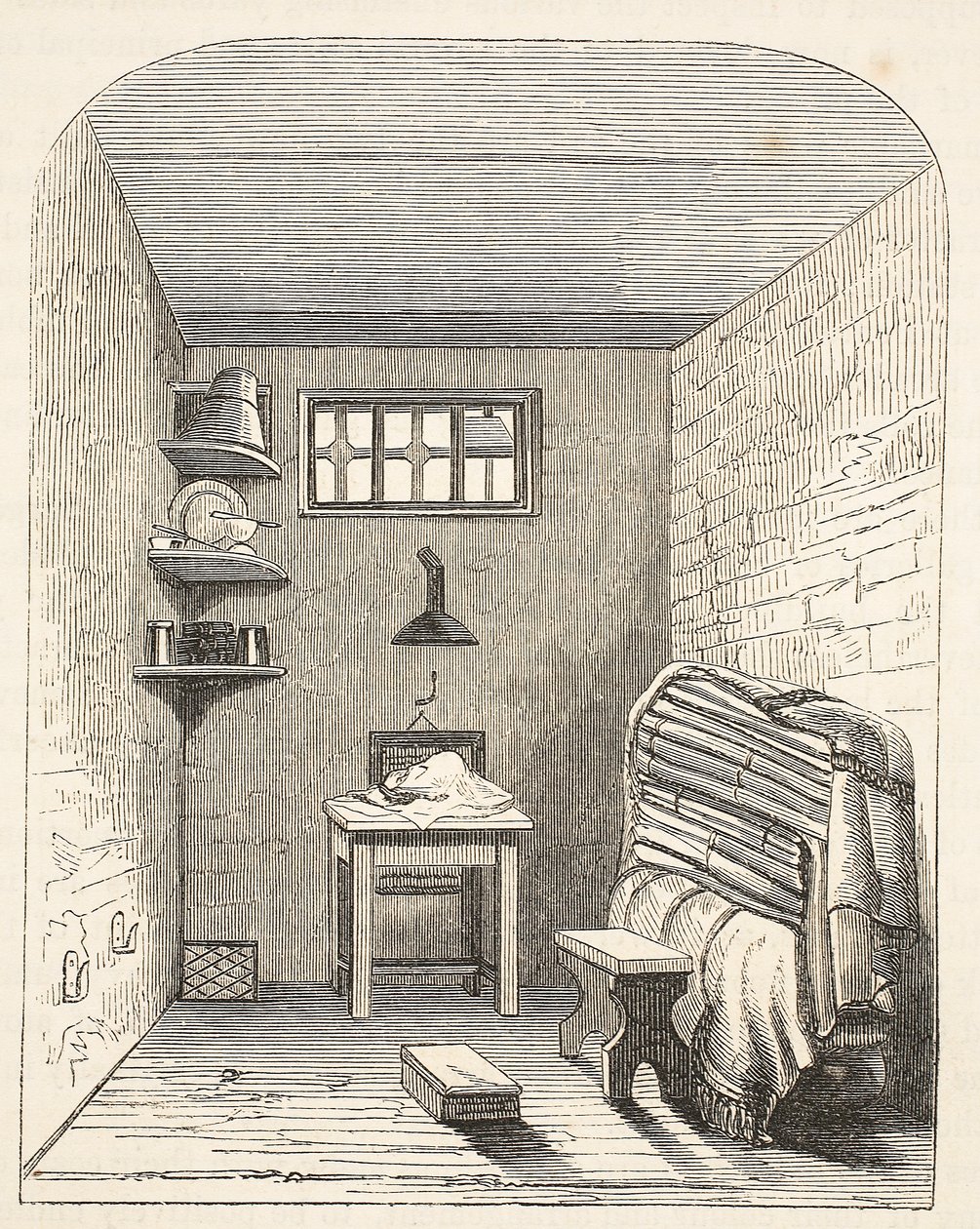Afzonderlijke cel in het oude deel van de gevangenis in Brixton, illustratie uit The Criminal Prisons of London and Scenes from Prison Life door Henry Mayhew en John Binny, uitgegeven 1862 door English School