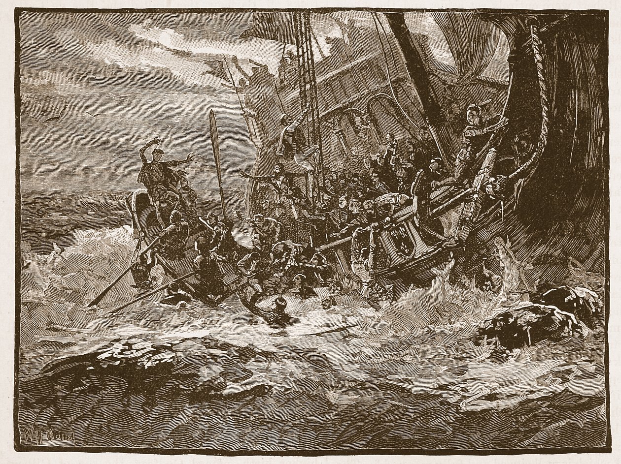 Schipbreuk van Prins Willem, illustratie uit Cassells Illustrated History of England door English School