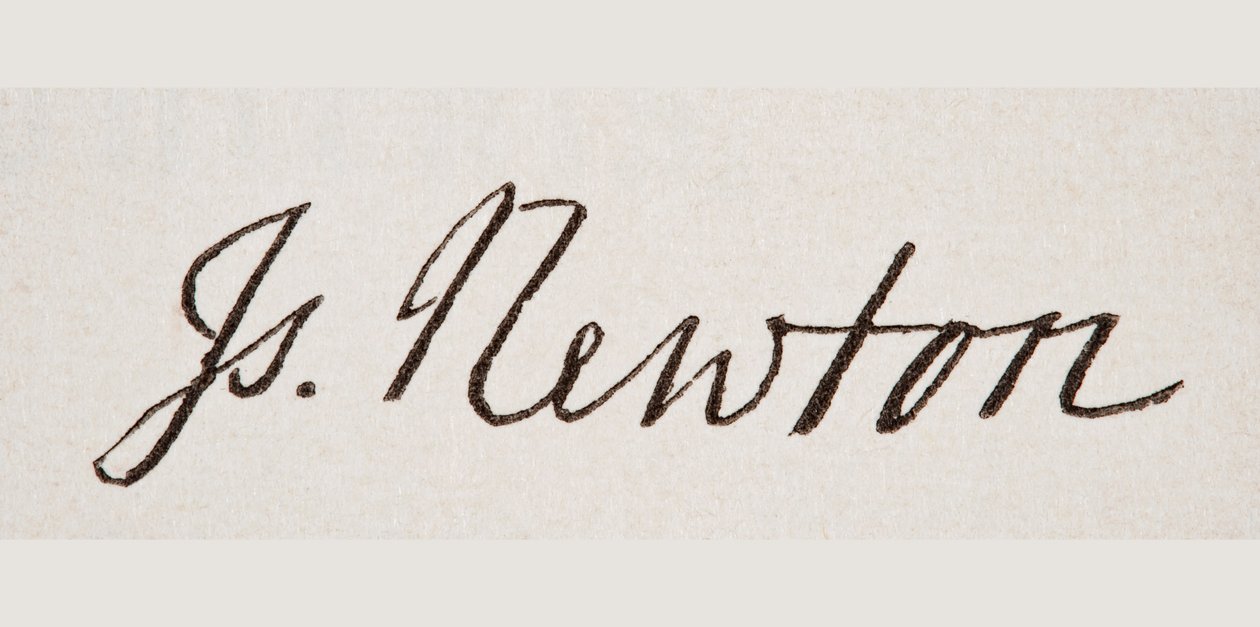 Handtekening van Sir Isaac Newton, uit 