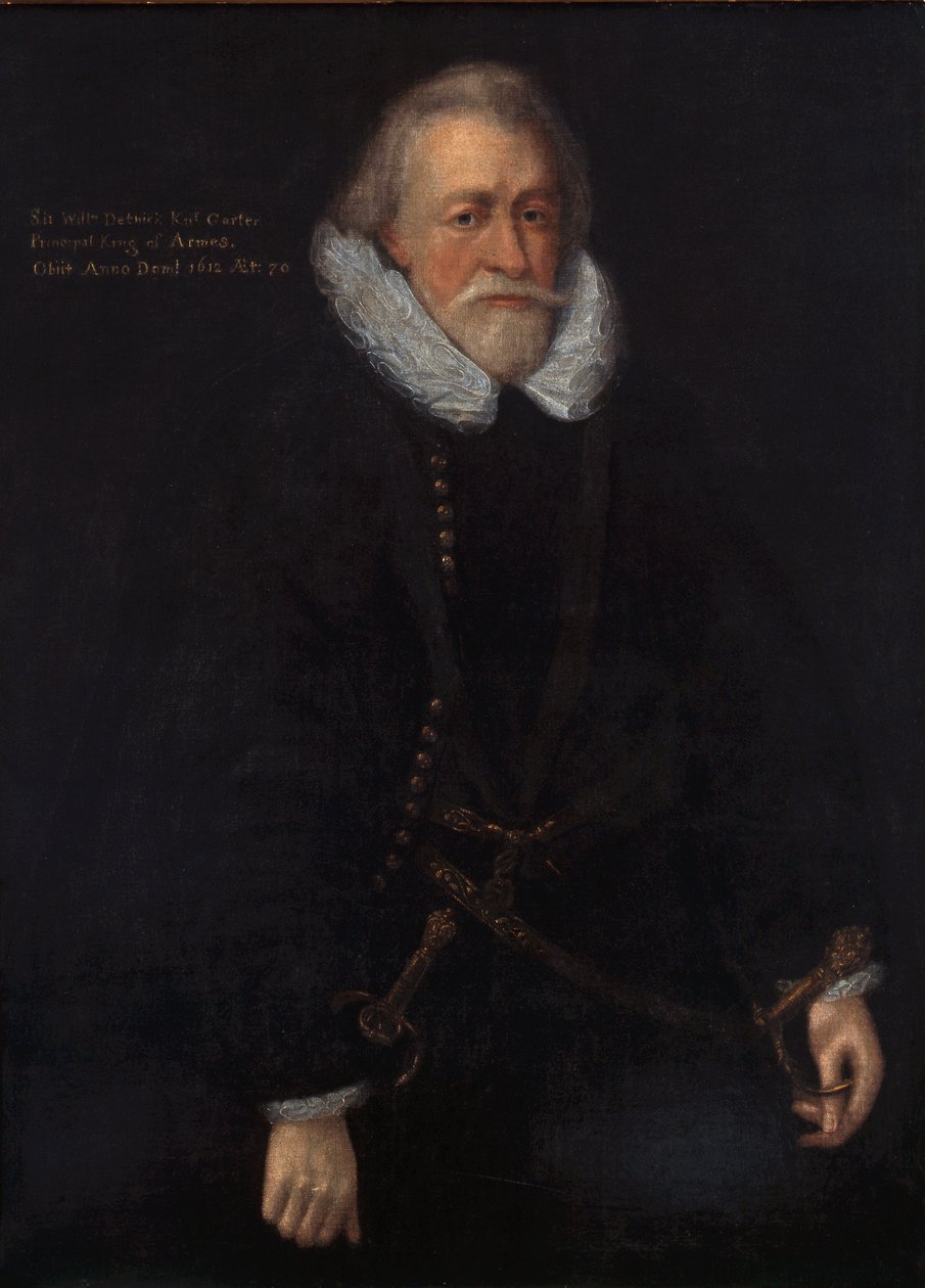 Sir William Dethick, wapenkoning met kousenband door English School