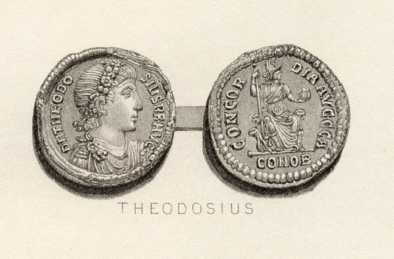 Solidus munt uit de tijd van Theodosius de Grote door English School