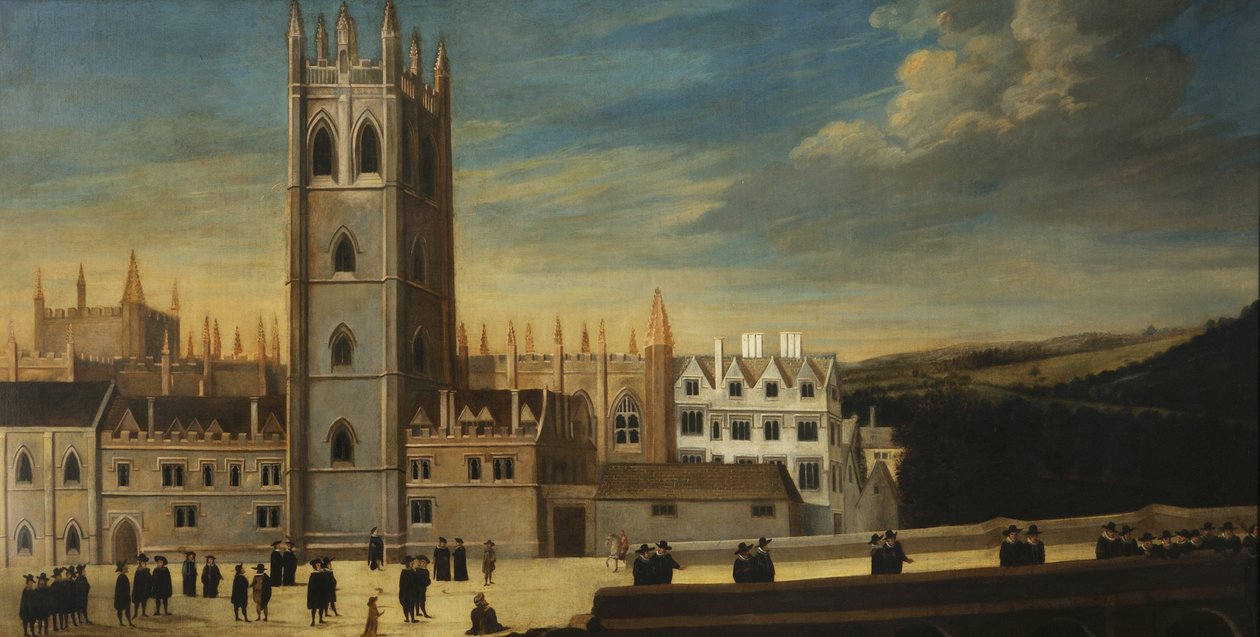 Zuidelijke Voorkant van Magdalen met Talrijke Figuren op de Voorgrond, c.1650 door English School