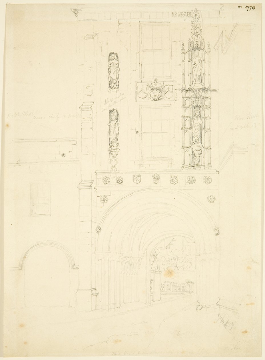 Zuidaanzicht van Abbey Gatehouse van de kathedraal van Bristol door English School
