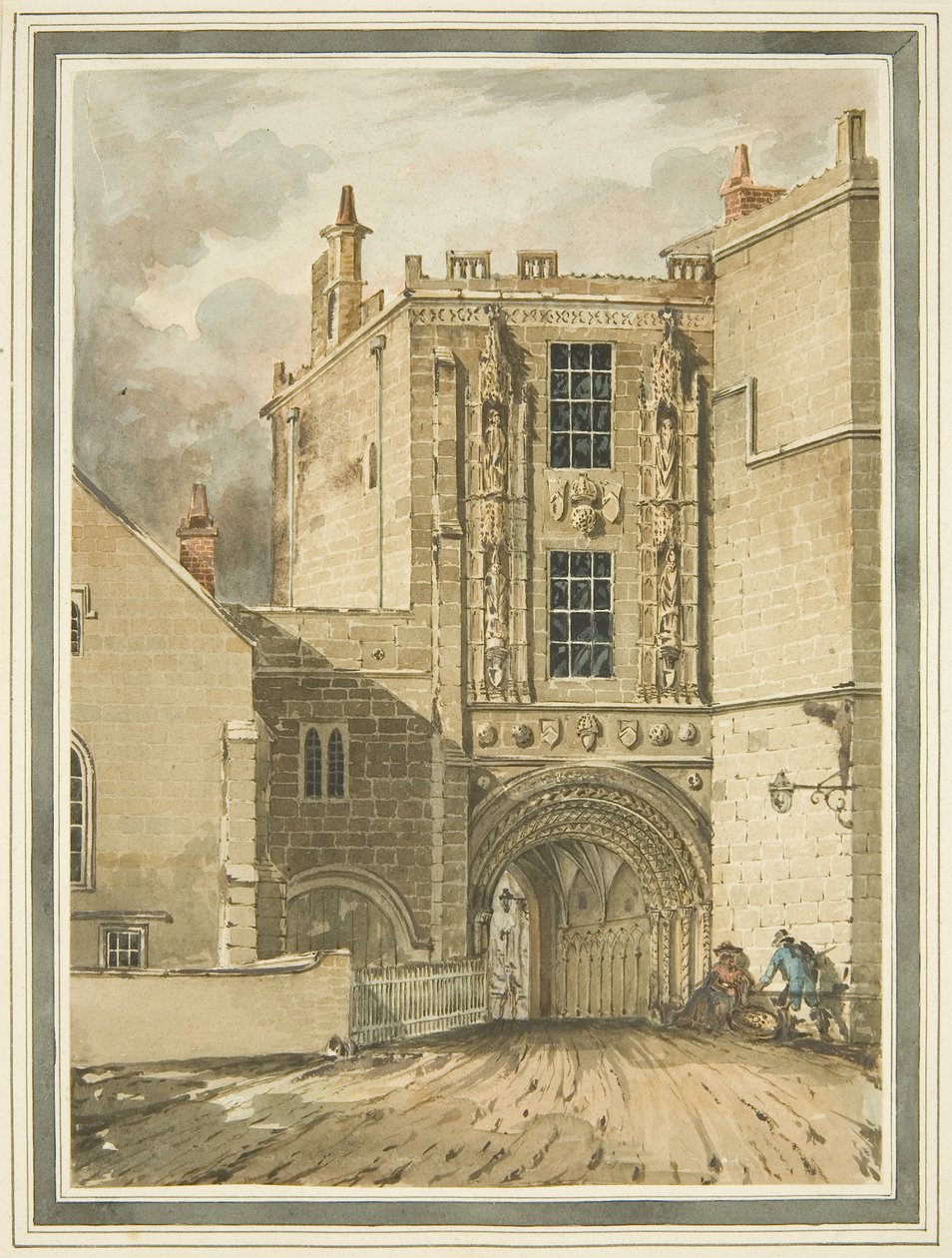 Zuidelijk aanzicht van de College Gateway door English School