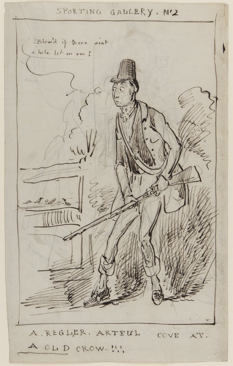 Sportgalerij nr. 2, Een Regler, Artful Cove bij een Oude Kraai, c.1825 door English School