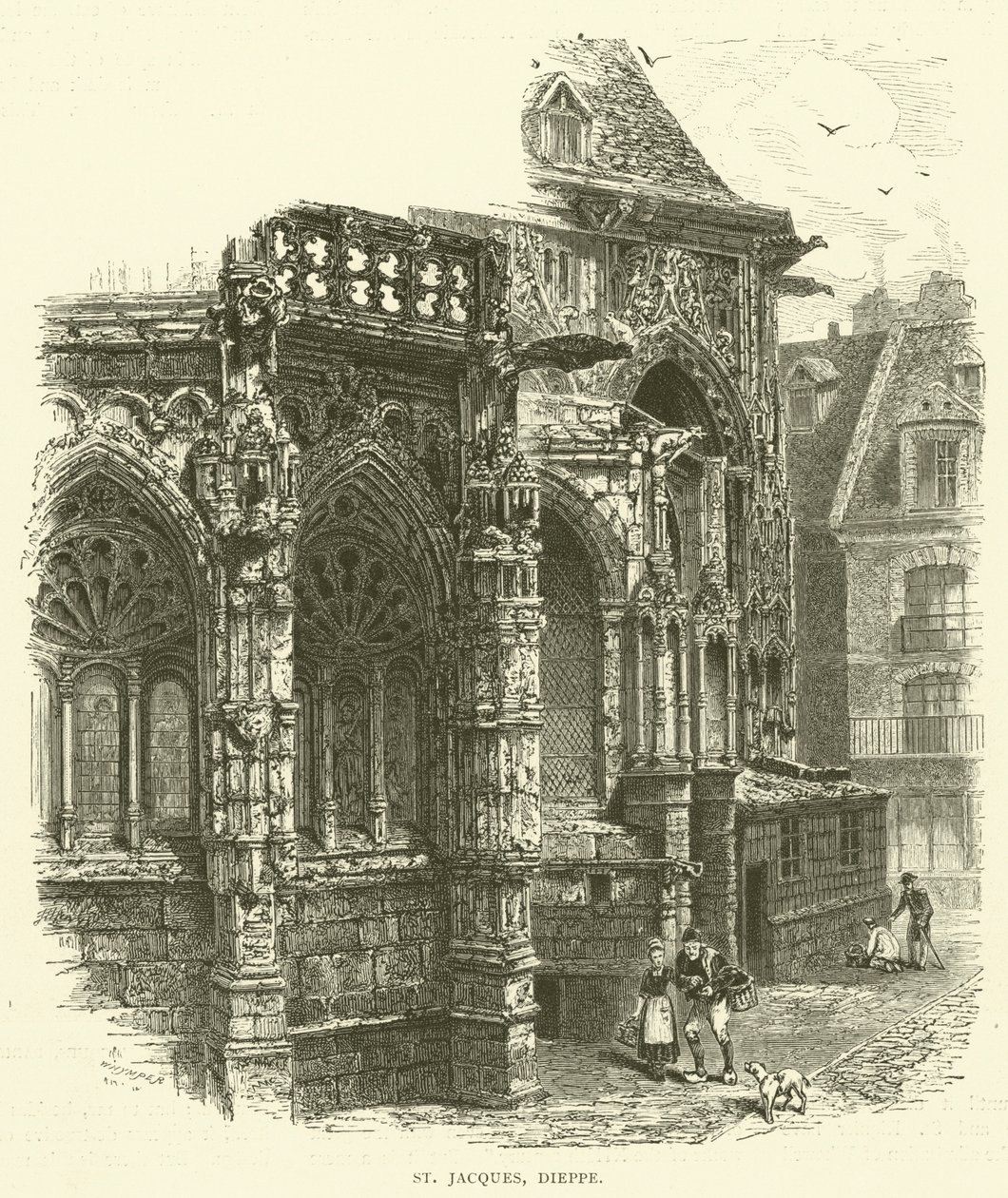 St Jacques, Dieppe (gravure) door English School