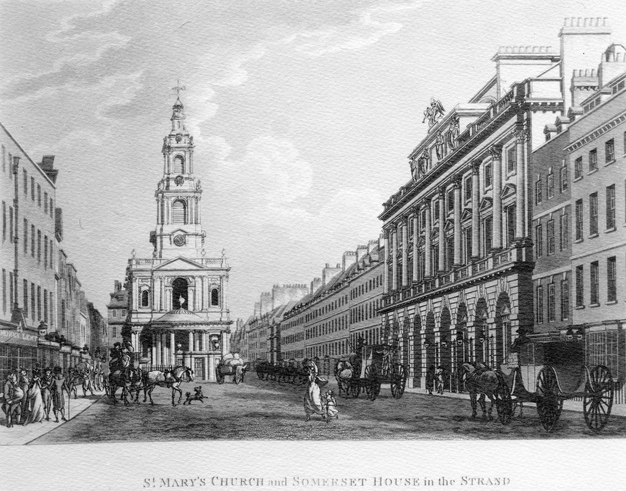 St. Marys Kerk en Somerset House in de Strand, 1796 door English School