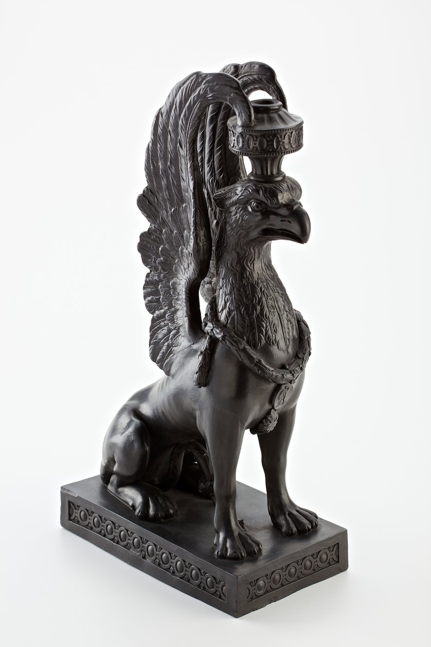 Staffordshire Wedgwood basaltware kandelaar in de vorm van een griffioen, ca. 1771-80 door English School