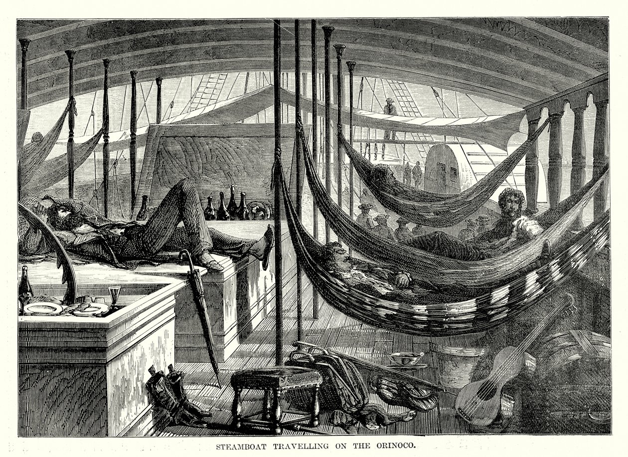 Stoomboot op reis op de Orinoco (gravure) door English School