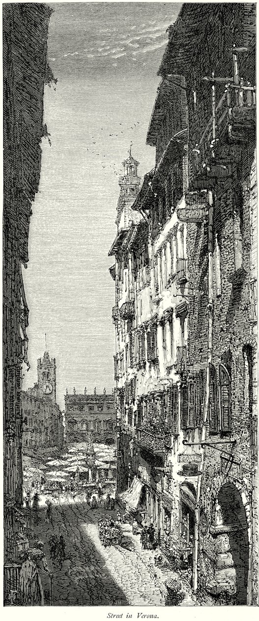 Street in Verona (engraving) door English School