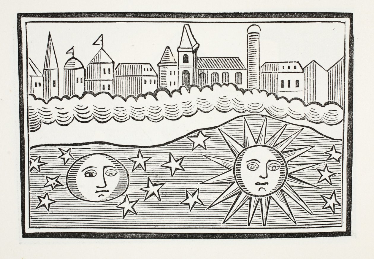 Zon, Maan, Sterren en Aarde Verwisseld, illustratie uit Chap-books van de Achttiende Eeuw door John Ashton, uitgegeven 1882 door English School