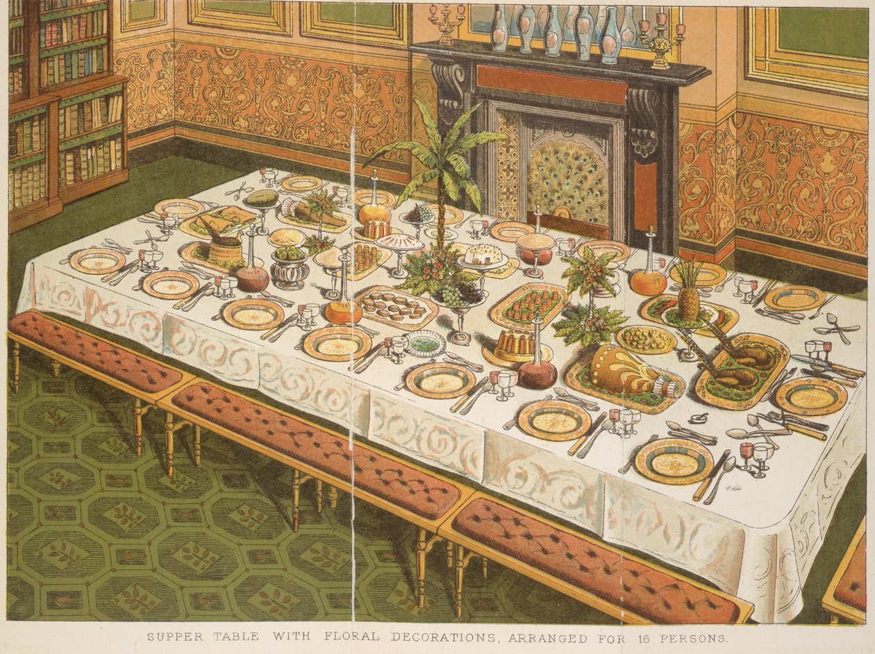 Diner Tafel met Bloemdecoraties, Georganiseerd voor 16 Personen, uit 
