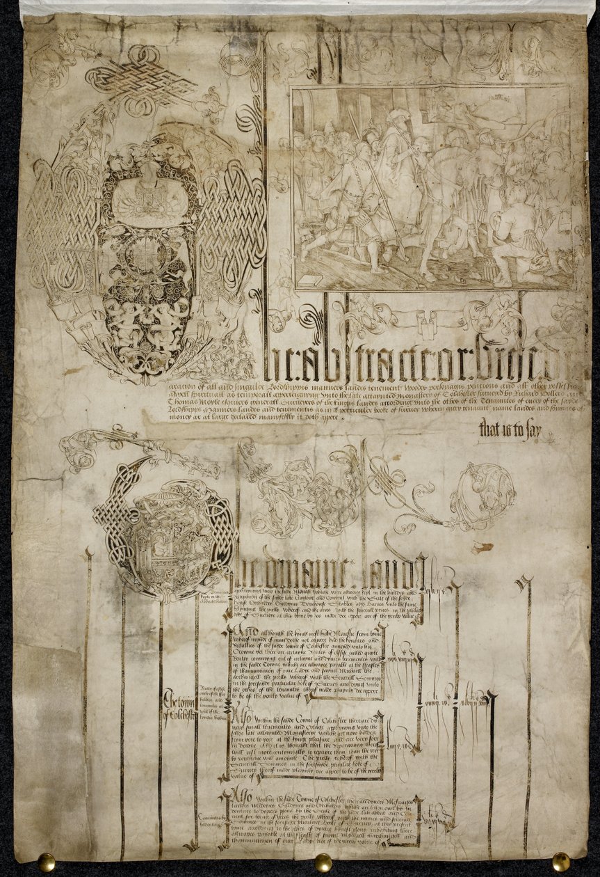 Overzicht van de landerijen van Colchester Abbey, Egerton MS 2164 door English School