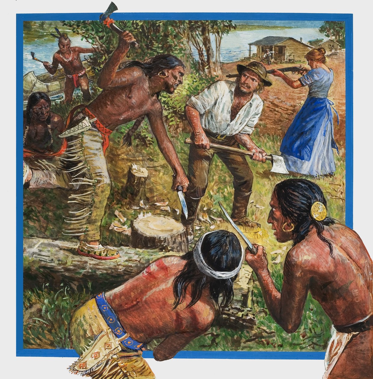 Verhalen van het Wilde Westen (gouache op papier) door English School