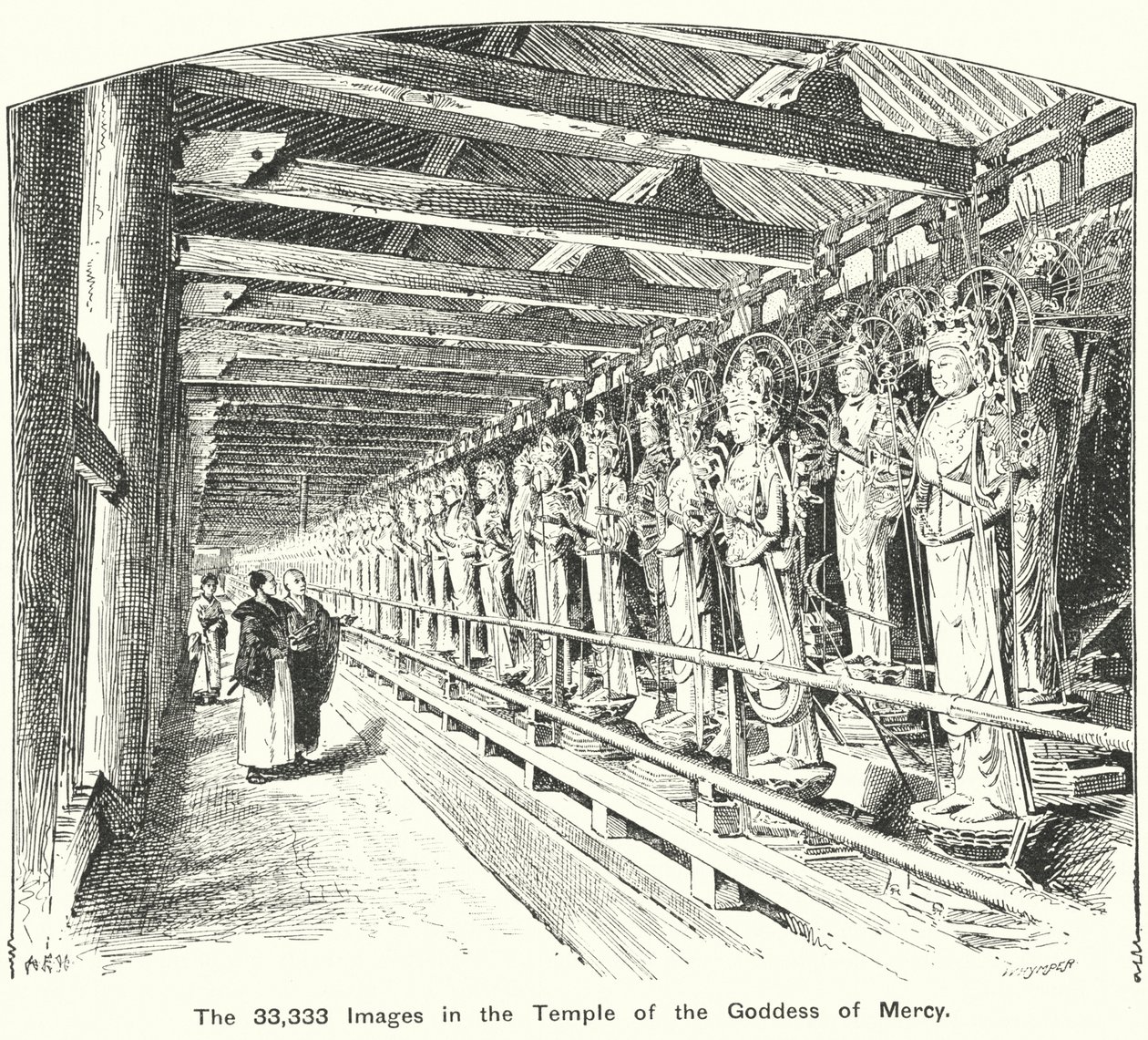 De 33.333 beelden in de tempel van de Godin van de Barmhartigheid (gravure) door English School