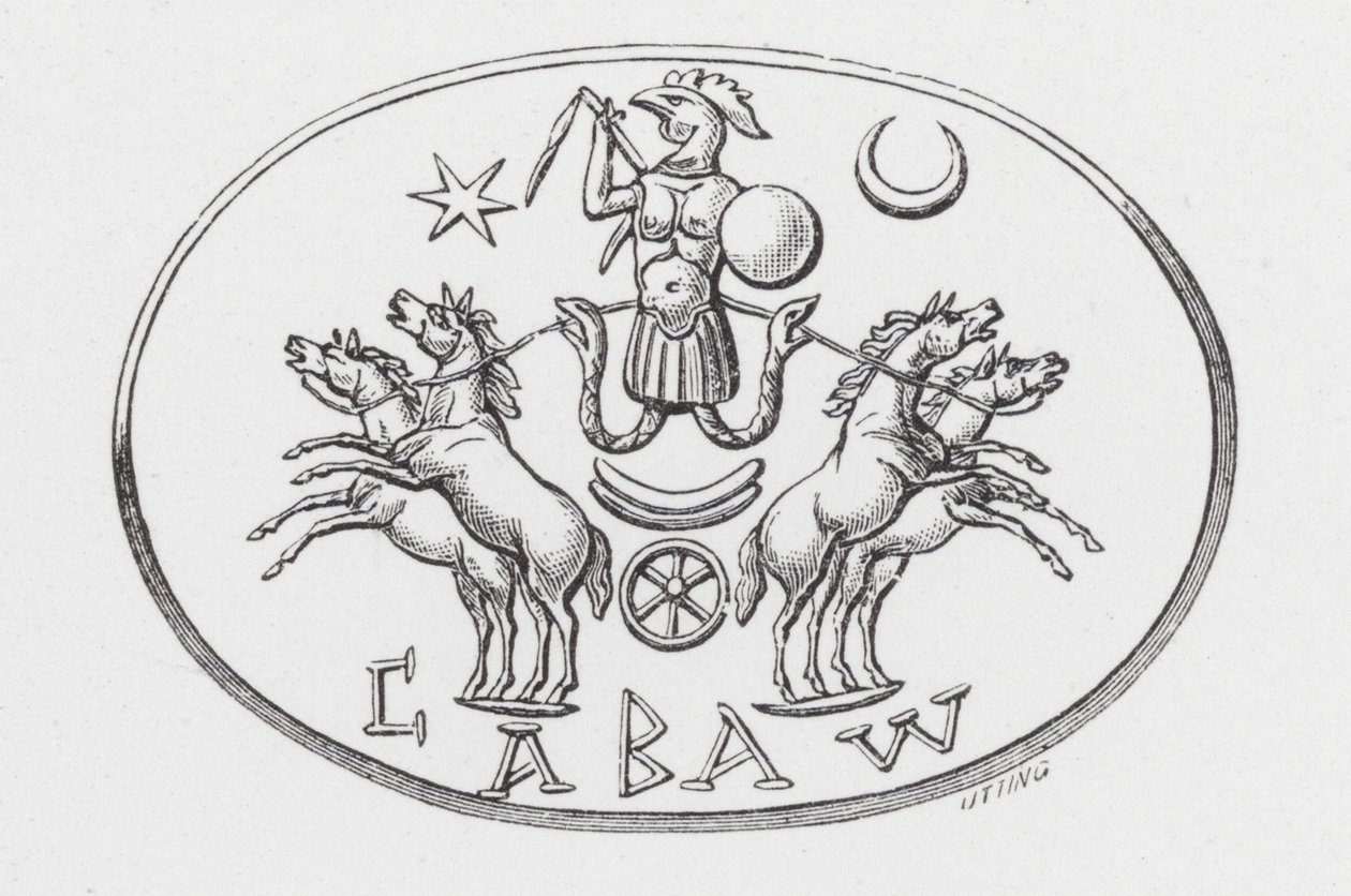De Abraxas-god in de wagen van Phoebus (gravure) door English School