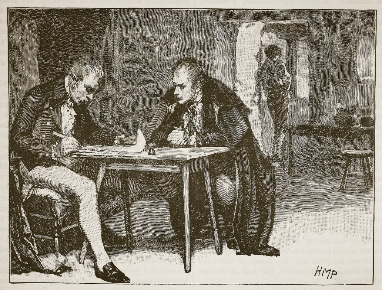 De agenten van Groot-Brittannië en Zweden ondertekenen het verdrag tegen Napoleon, illustratie uit Cassells Geïllustreerde Geschiedenis van Engeland door English School