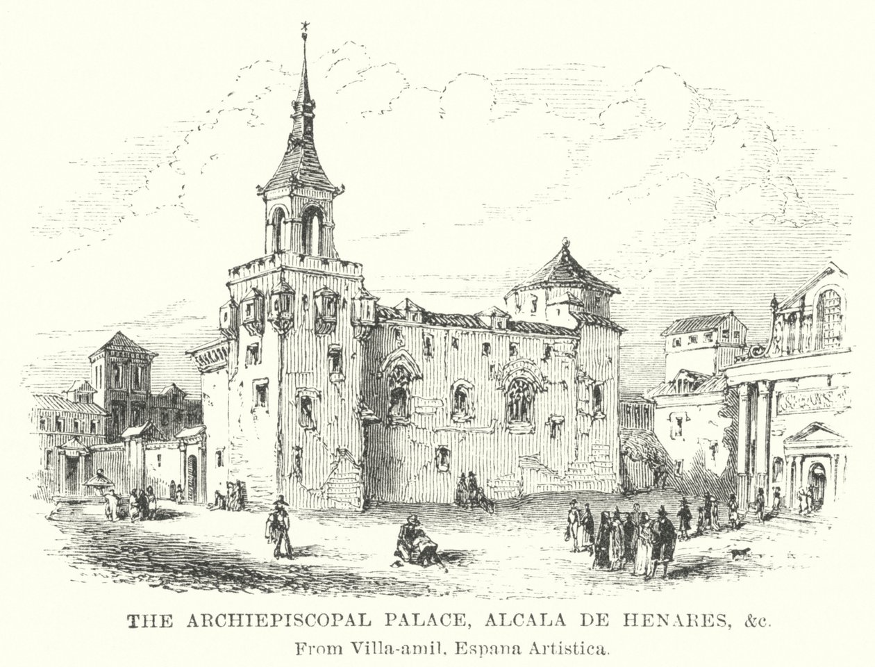 Het aartsbisschoppelijk paleis, Alcala de Henares etc (gravure) door English School