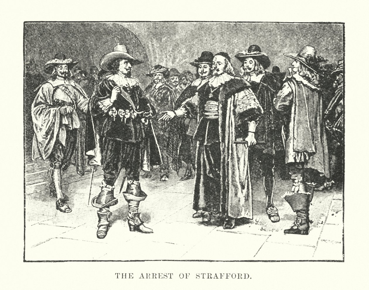 De arrestatie van Strafford (gravure) door English School