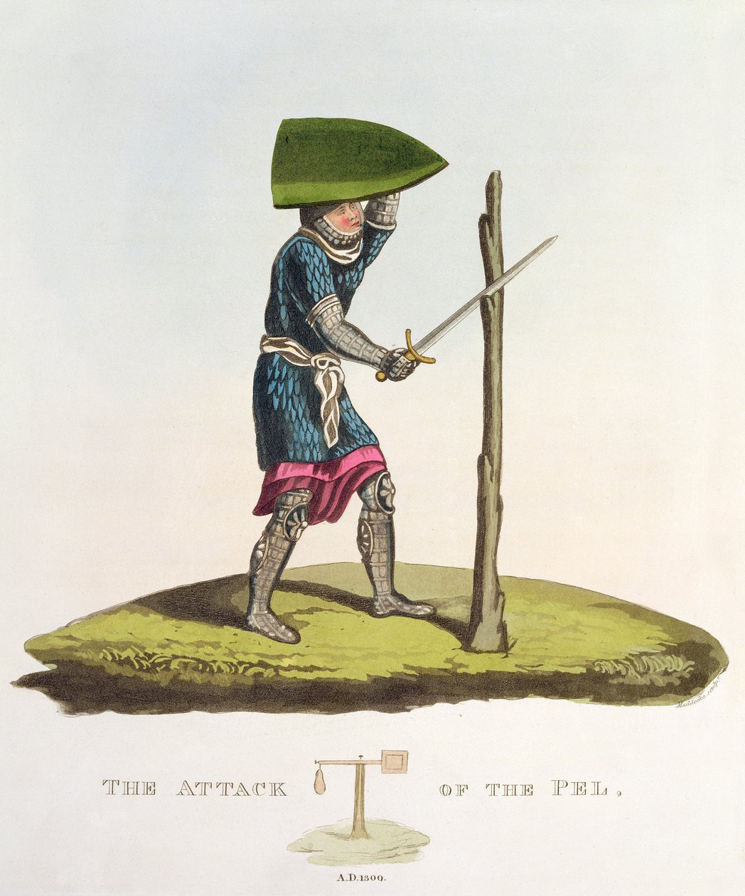 De aanval op de Pel, 1300, gegraveerd door W. Maddocks, uit Oud Wapenrusting door Samuel Rush Meyrick, 1824 door English School