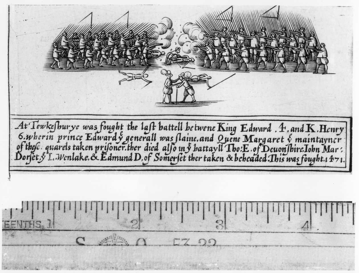 De slag bij Tewkesbury tussen koning Edward IV en prins Edward in 1471 door English School