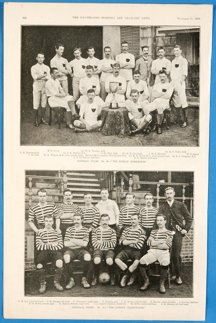 De Bombay Gymkhanas en The London Caledonians, voetbalteams in The Illustrated Sporting and Dramatic News, 21 november 1891 door English School