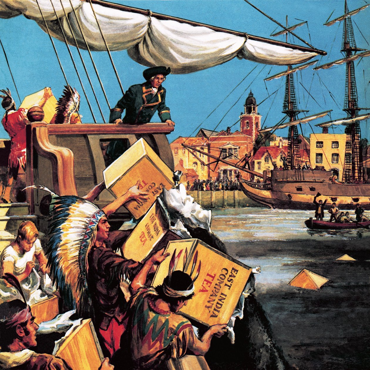 De Boston Tea Party (litho) door English School