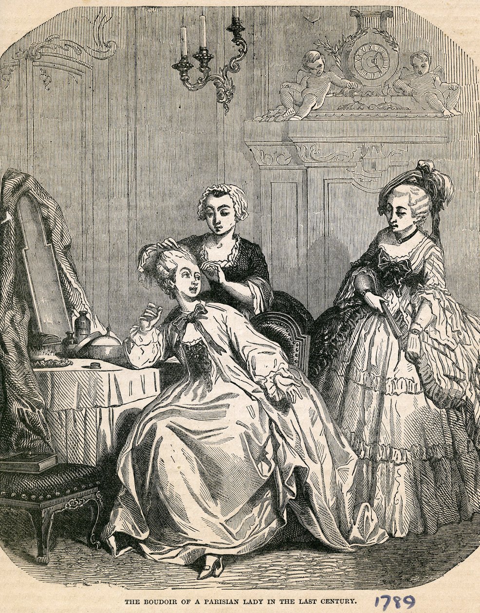 Het Boudoir van een Parijse Dame in de Laatste Eeuw, 1789 door English School