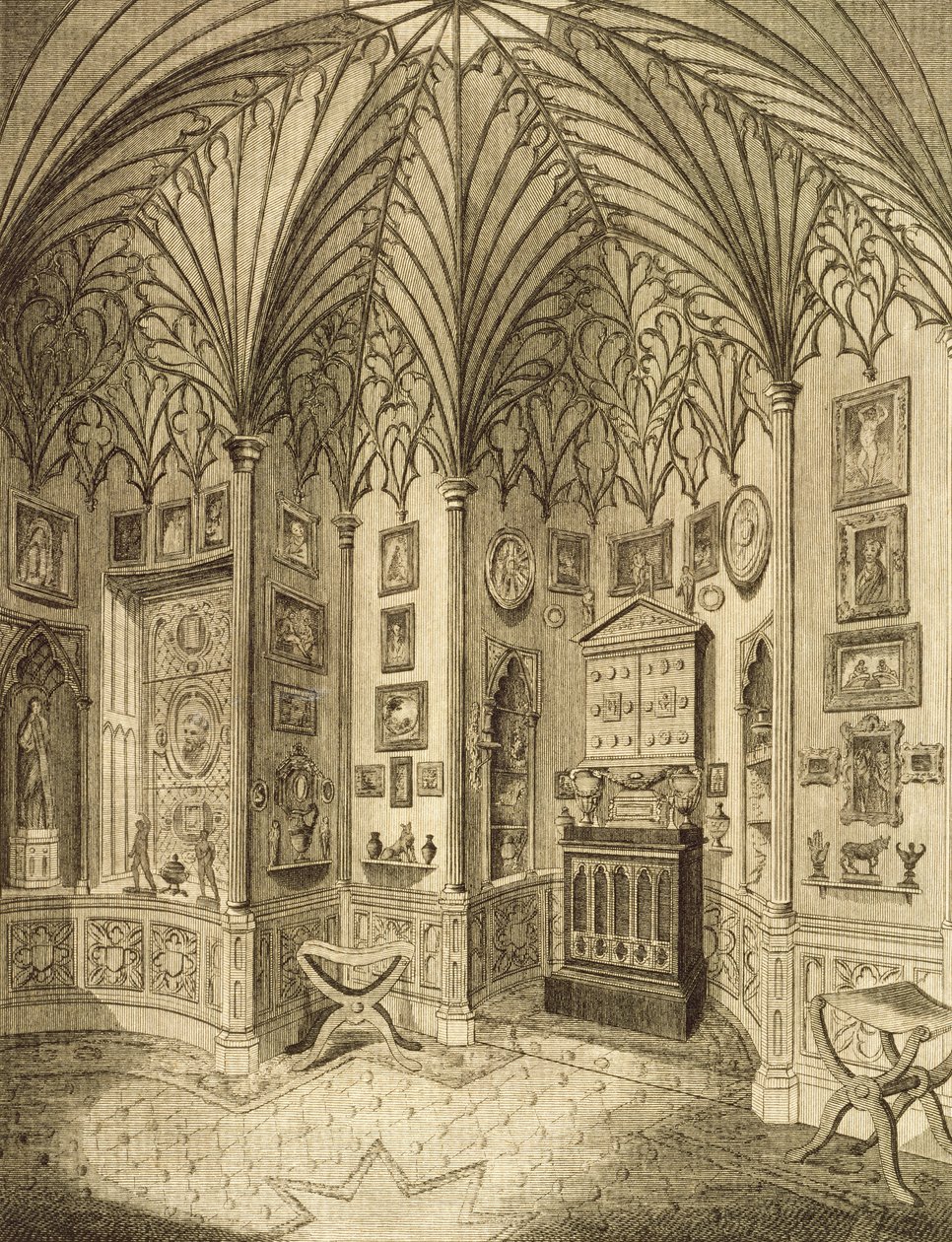 Het kabinet, gegraveerd door T. Morris, uit Beschrijving van Strawberry Hill door Horace Walton, 1784 door English School