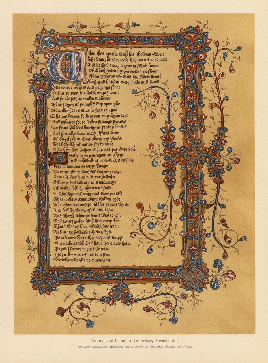 De Canterbury Verhalen van Geoffrey Chaucer (kleurenlitho) door English School