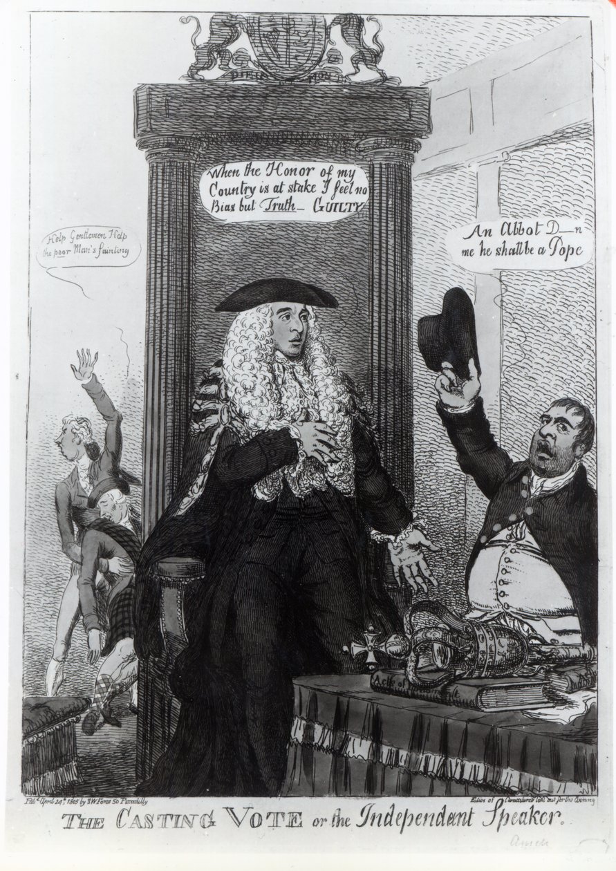De beslissende stem, of de onafhankelijke spreker, satirische cartoon met toenmalig premier Henry Addington, 1805 door English School