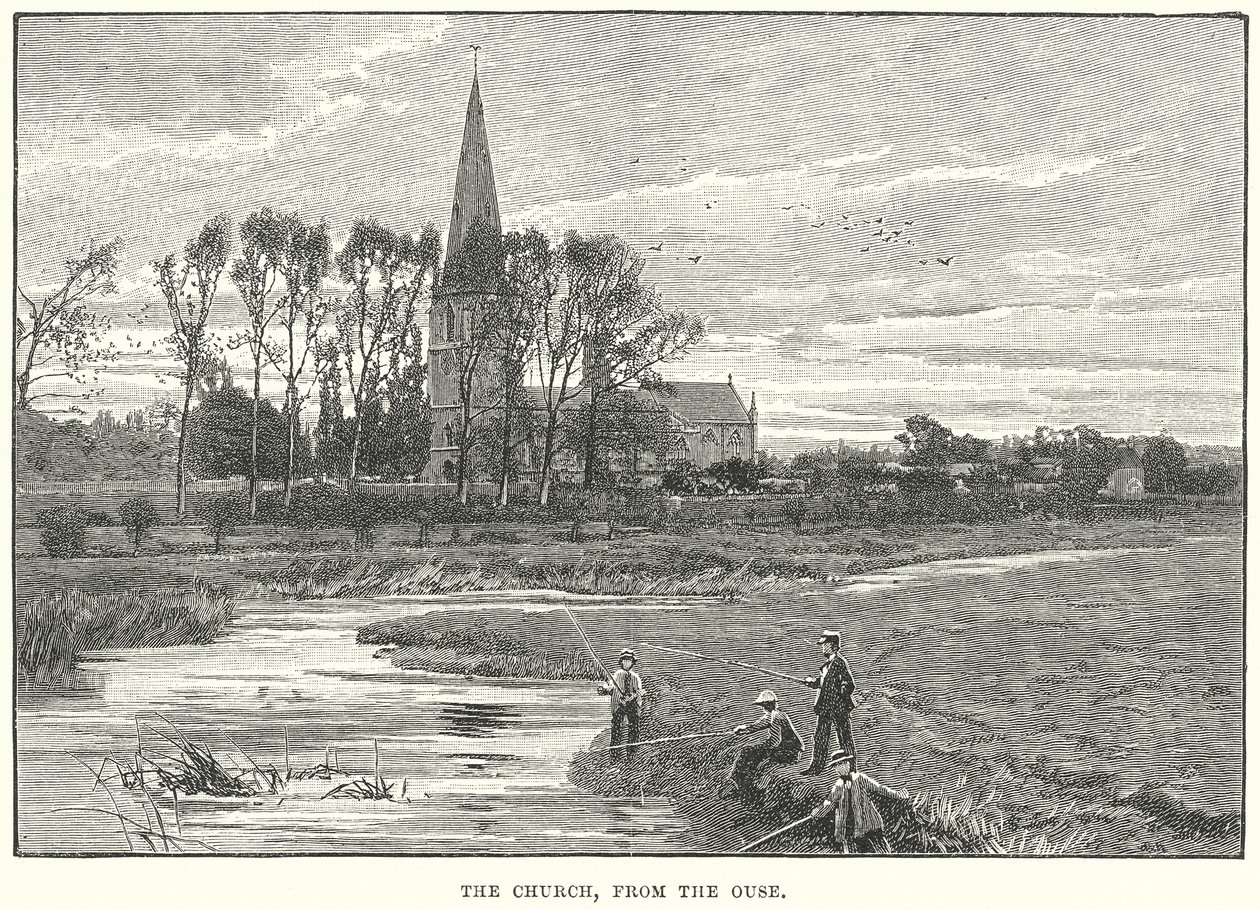 De kerk, vanaf de Ouse (gravure) door English School