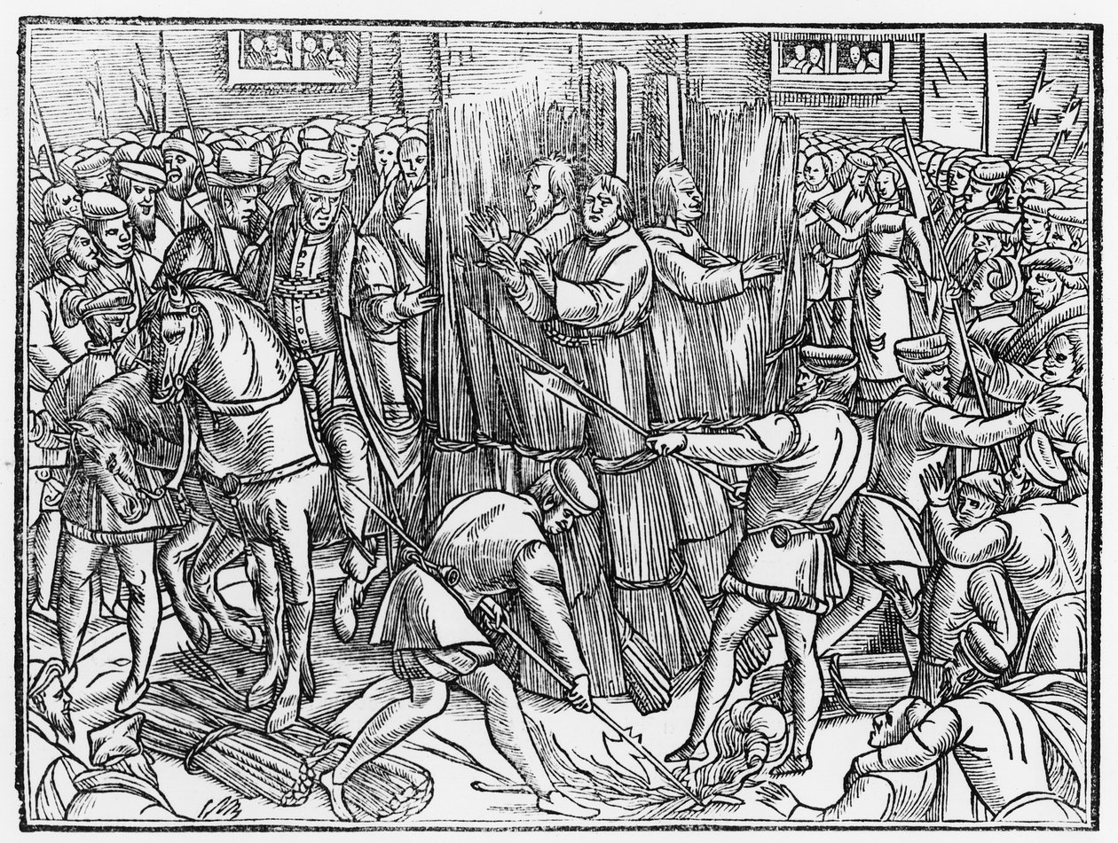 De dood en verbranding van de Meest Constante Martelaren van Christus, Doctor Robert Barns, Thomas Garret en William Hierome, in Smithfield in 1541, uit 