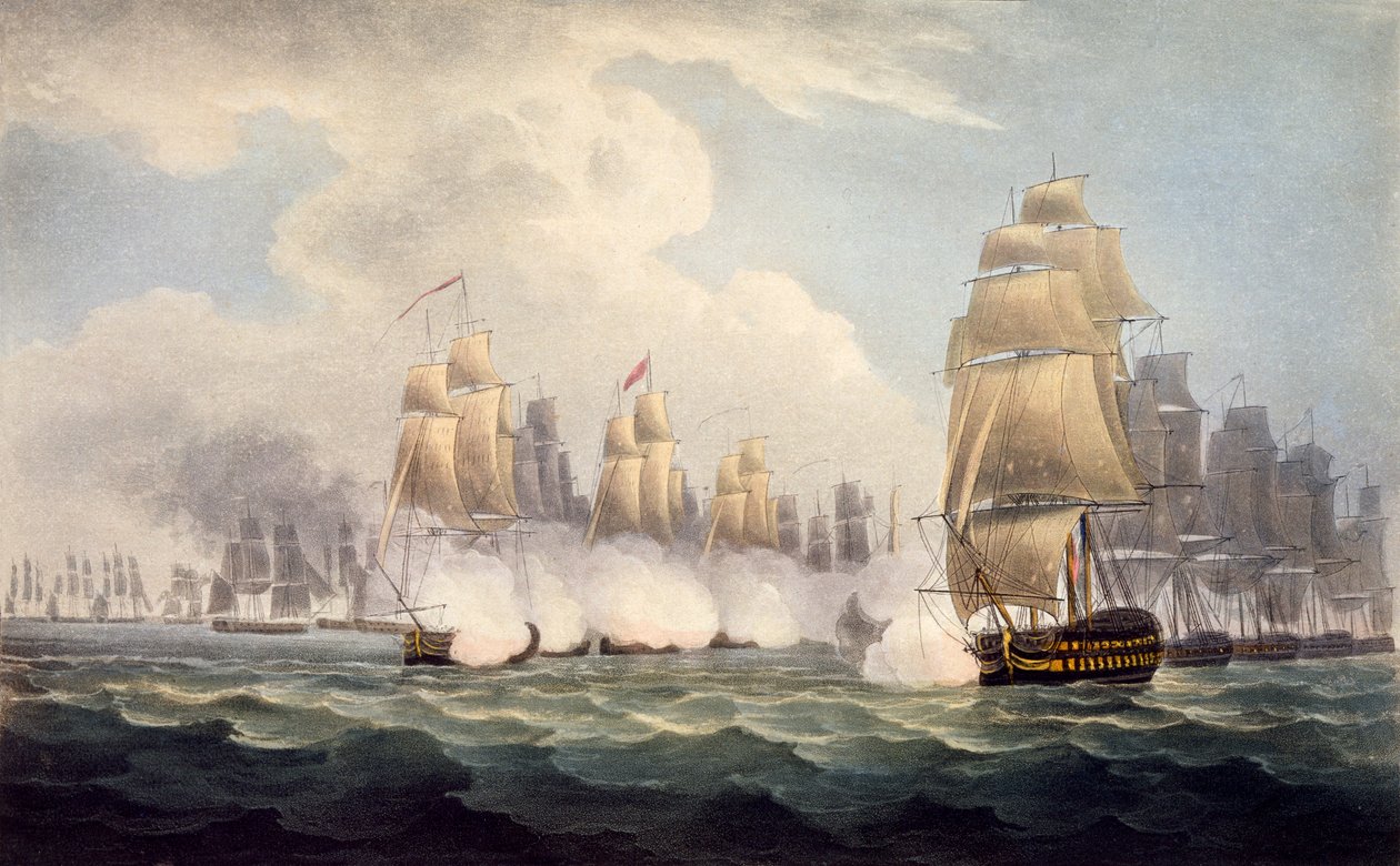 De Nederlaag van de Fransen onder Linois door Commodore Dances Squadron, 15 februari 1804, uit The Naval Chronology of Great Britain, door J. Ralfe door English School