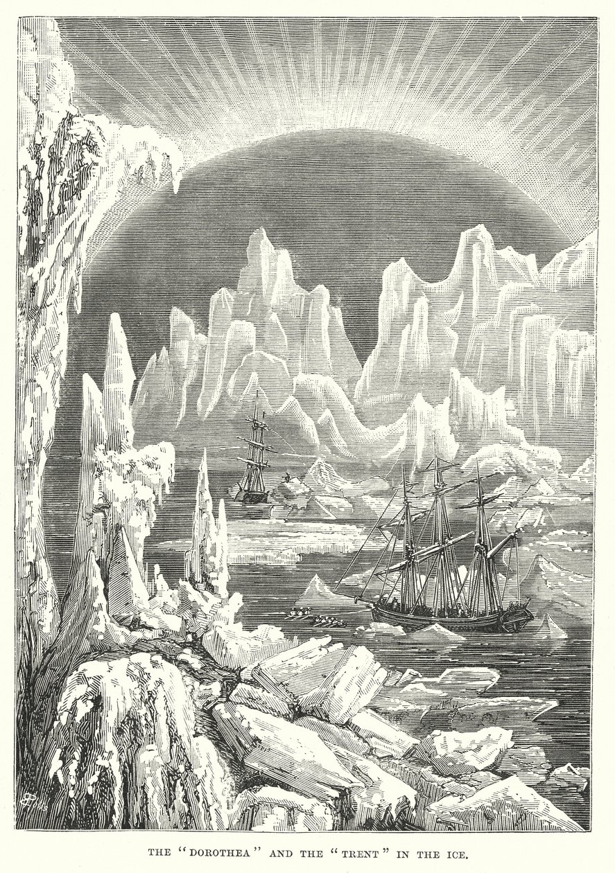 De "Dorothea" en de "Trent" in het ijs (gravure) door English School
