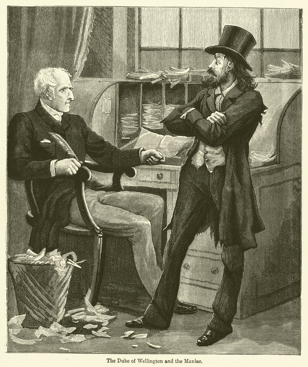 De hertog van Wellington en de maniak (gravure) door English School
