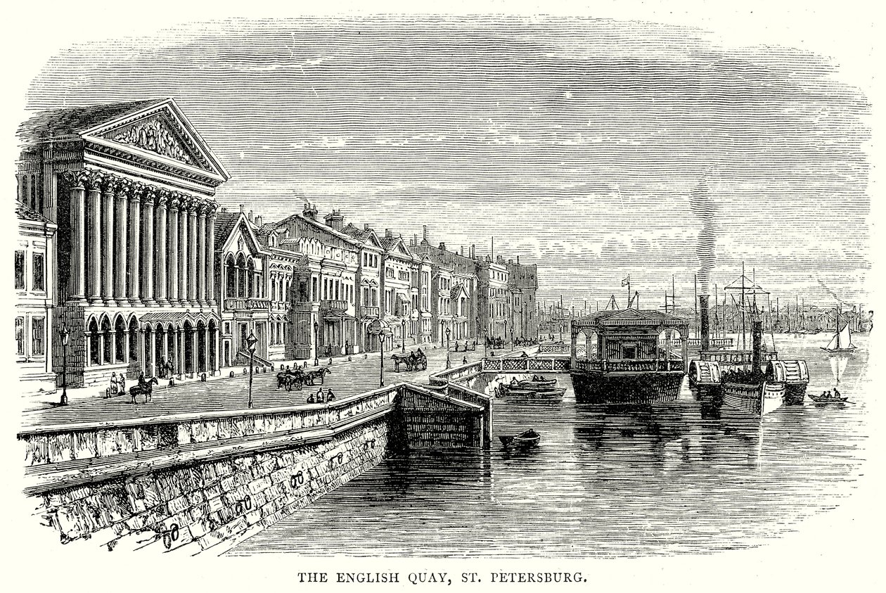 De Engelse kade, Sint-Petersburg (gravure) door English School