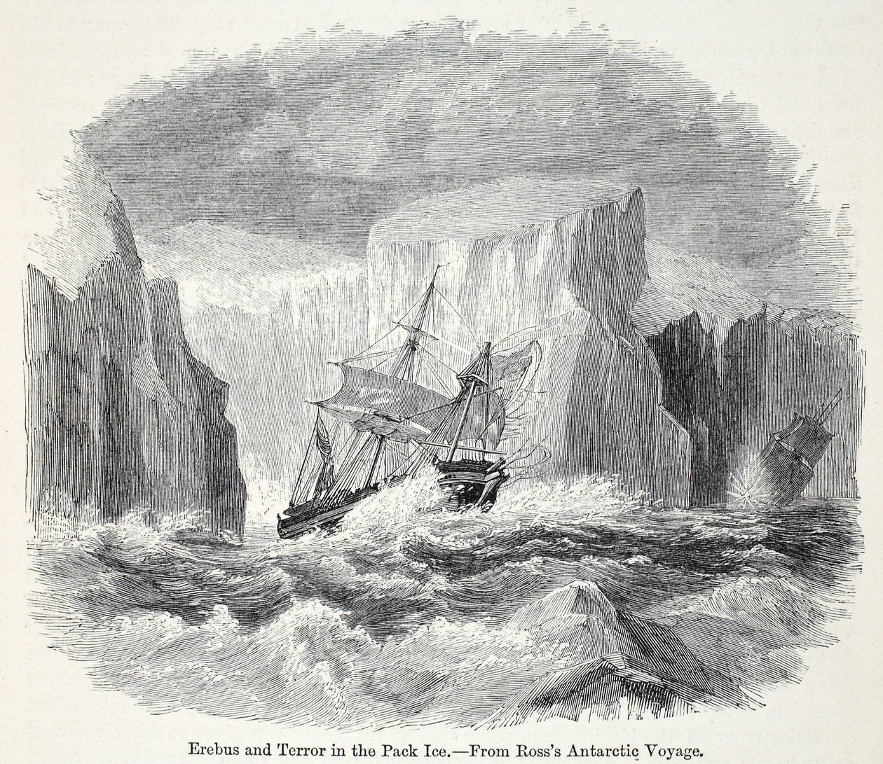De Erebus en de Terror tussen ijsbergen door English School