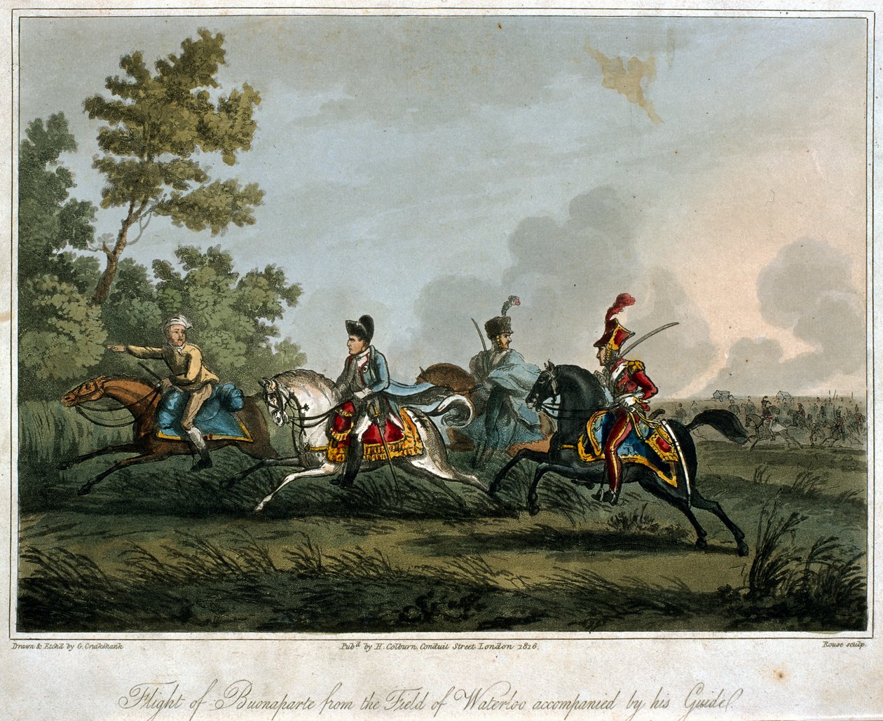De vlucht van Bonaparte van het slagveld van Waterloo in 1815 door English School