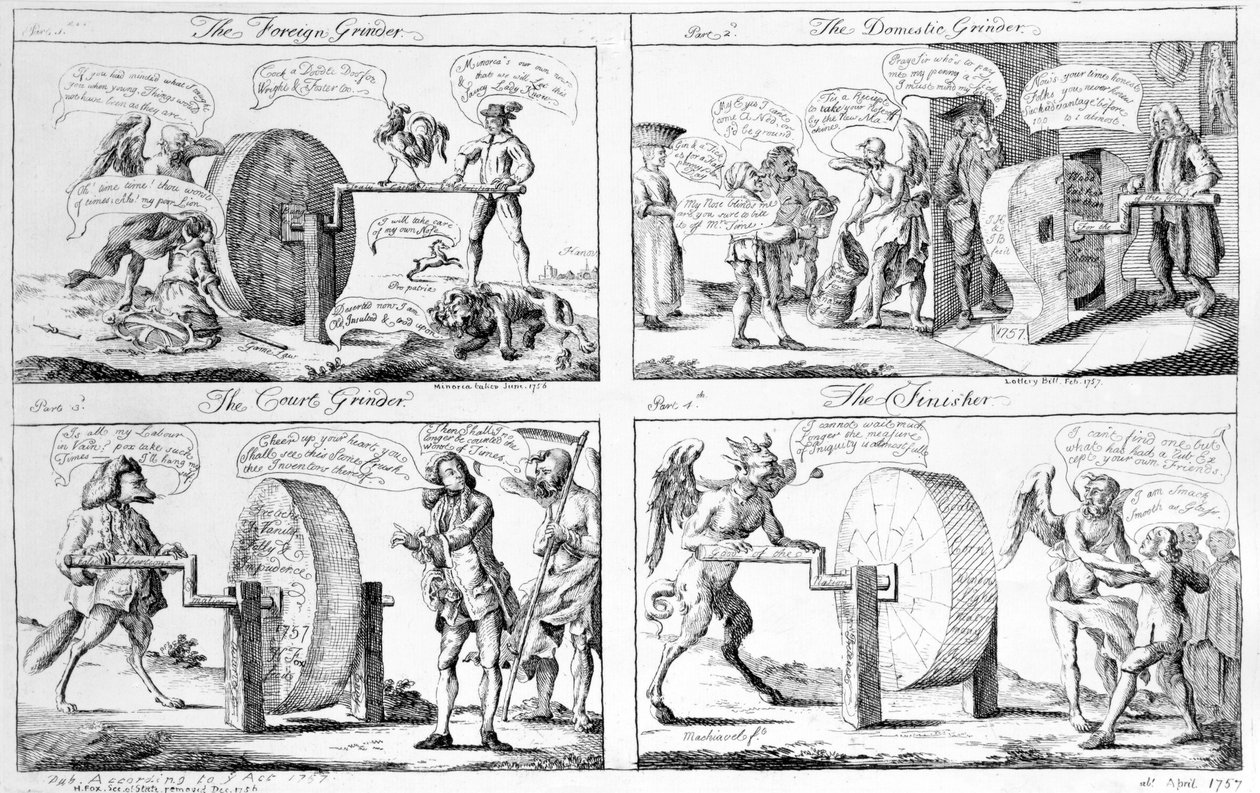 De buitenlandse slijper, de huishoudelijke slijper, de hofslijper, de afwerker, 1757 door English School